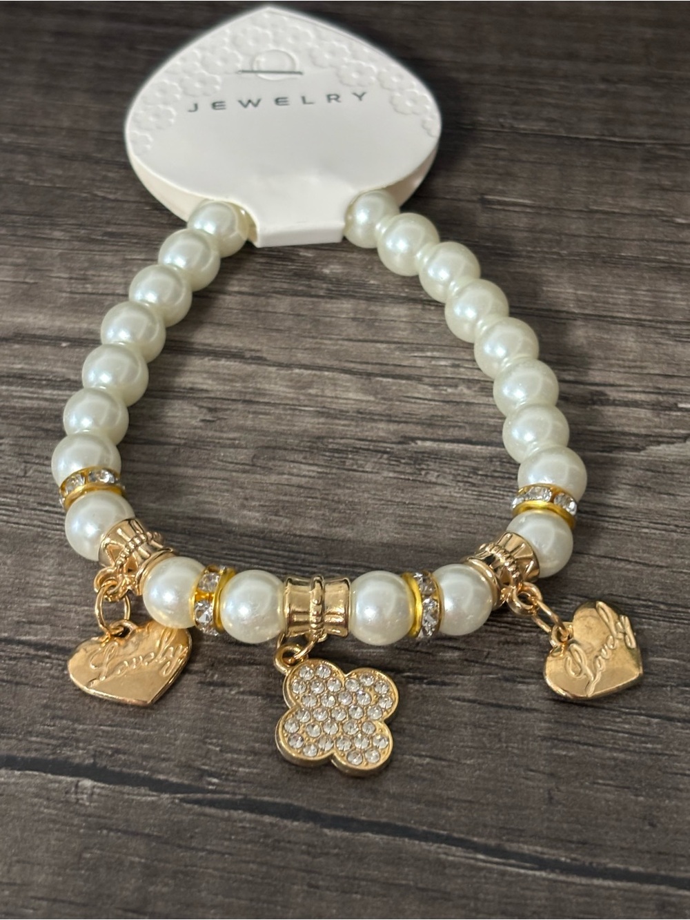 Pearl & Gold Toned Charm Bracelet
